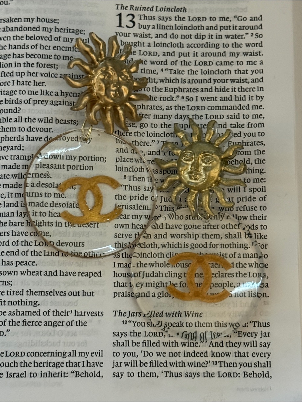 CHANEL Gold Sunburst Drop Earrings with Clear Acrylic CC Discs
